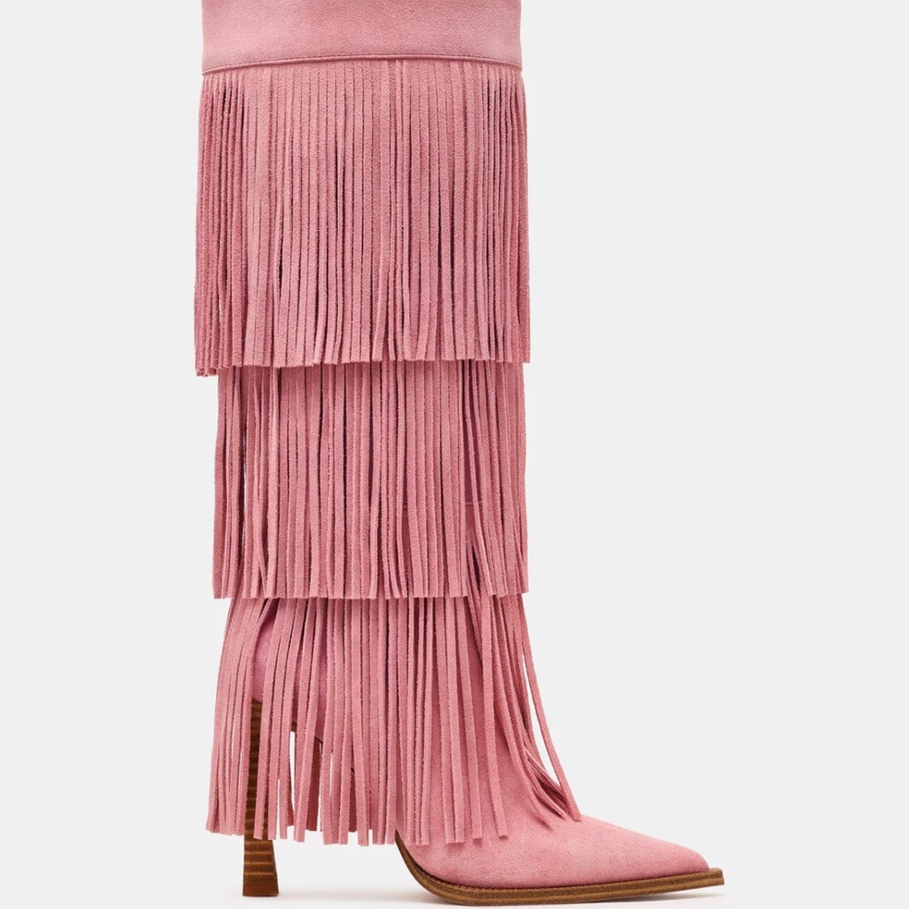 Steve Madden Pink Suede Fringe Heeled Boot